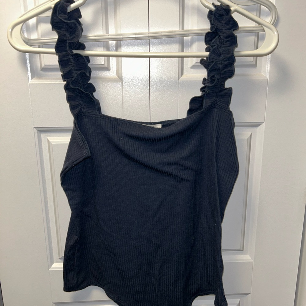 Blue Ruffled Strap Women's Bodysuit size Medium